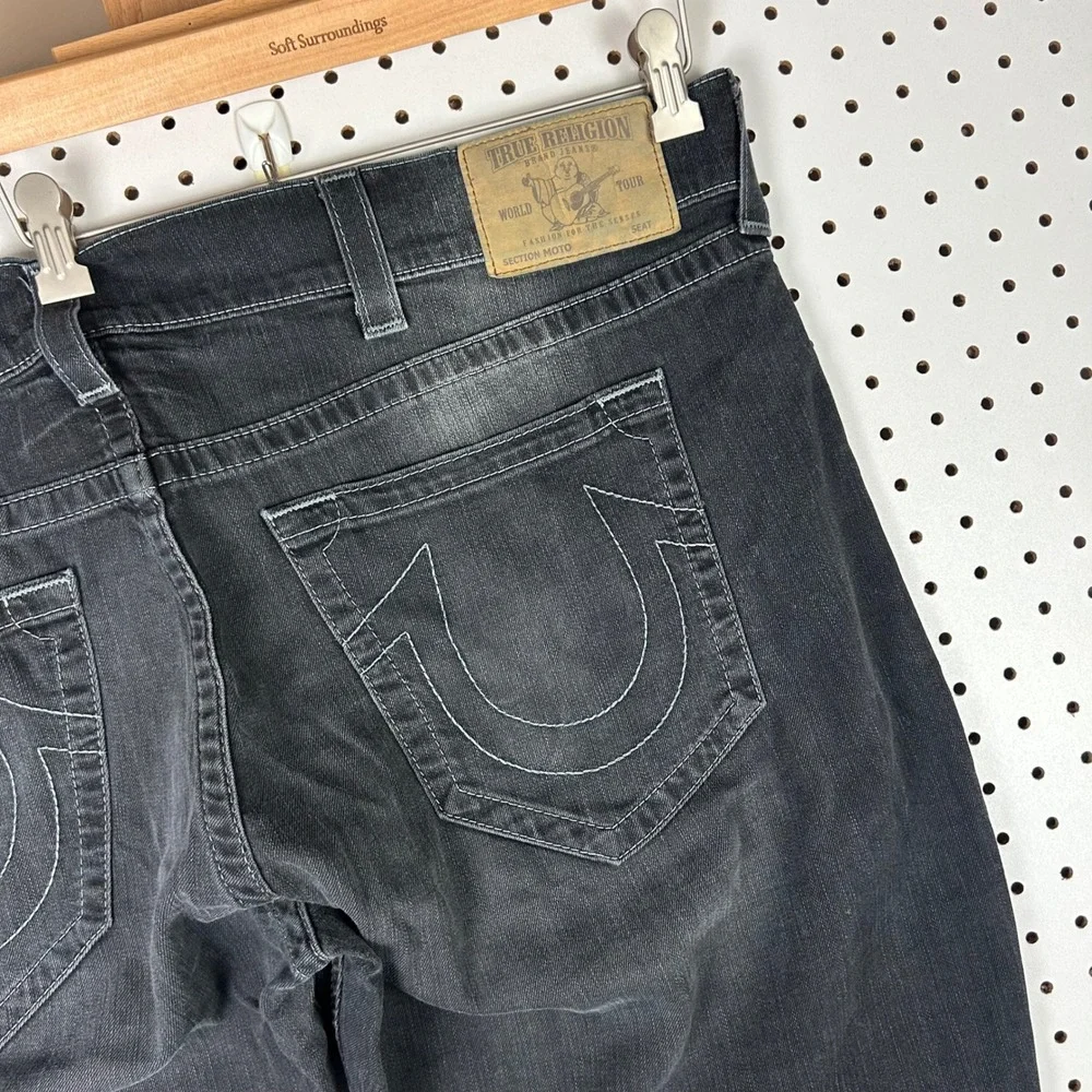 True Religion Moto Gothic Jeans 44x36 Black Washed Biker Denim Pants Streetwear